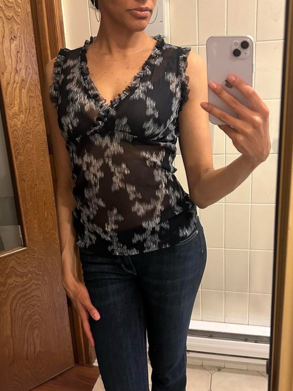 Mexx Ruffle Sheer Mesh Tank Top